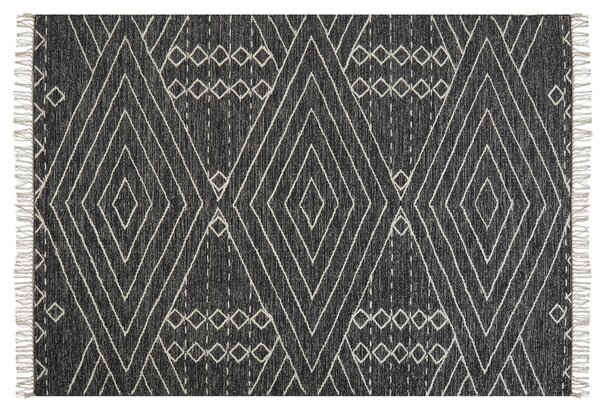 Koberec čierna a biela bavlna vlna 140 x 200 cm geometrický vzor strapce orientálny