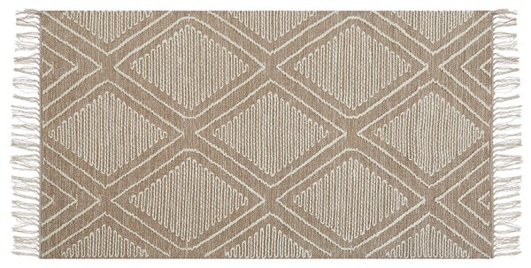 Koberec béžová a biela bavlna vlna 80 x 150 cm geometrický vzor strapce orientálny boho