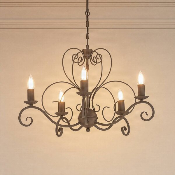 Luminex Luster Mauro, béžový, 5-pl., Ø 62 cm, kov, E14, Krémová / jantárovo žltá, Obývacia izba / jedáleň, kov, Starožitný, Luster