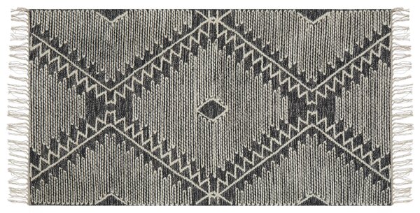 Koberec čierna a biela bavlna vlna 140 x 200 cm geometrický vzor strapce orientálny boho