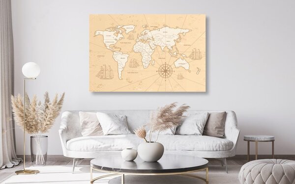 Obraz na korku zaujímavá béžová mapa sveta