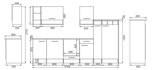 KUCHYNSKÝ BLOK BEZ SPOTREBIČO 310 cm Respekta - Online Only kuchyne, Online Only