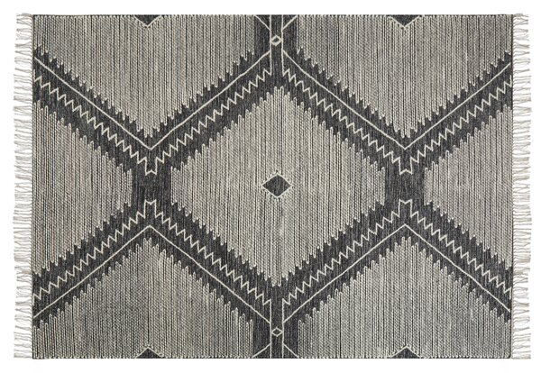 Koberec čierna a biela bavlna vlna 160 x 230 cm geometrický vzor strapce orientálny boho