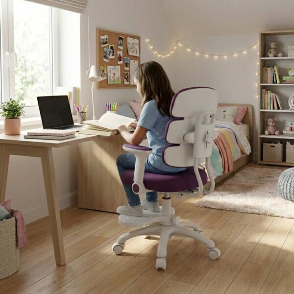 Detská rastúca stolička Neoseat KIDDY THREE — látka, prateľný poťah, fialová