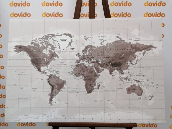 Obraz na korku nádherná čiernobiela mapa sveta