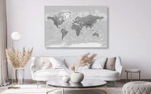 Obraz na korku nádherná čiernobiela mapa sveta