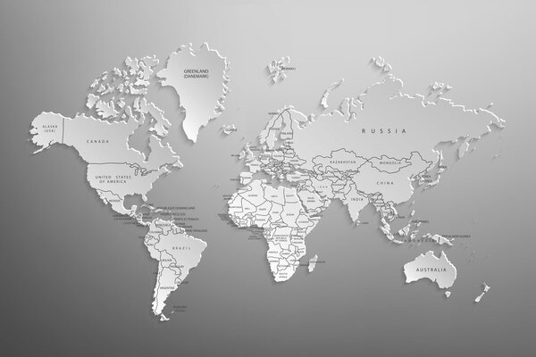 Obraz na korku čiernobiela mapa sveta v originálnom prevedení