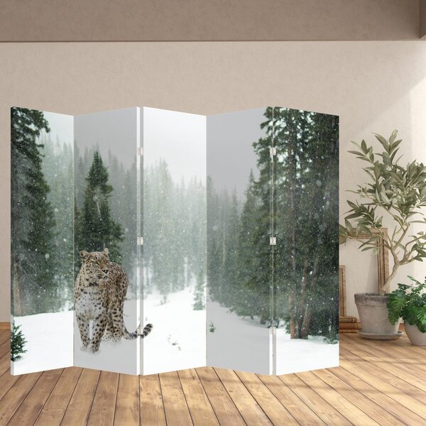 Paraván - Leopard v snehu (210x170 cm)