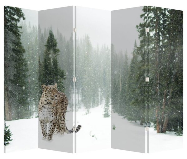 Paraván - Leopard v snehu (210x170 cm)