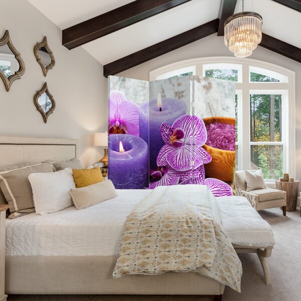 Paraván - Orchidey a sviečky (126x170 cm)