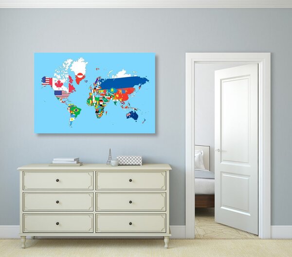 Obraz na korku mapa sveta s vlajkami