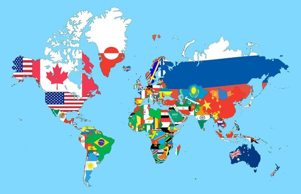 Obraz na korku mapa sveta s vlajkami