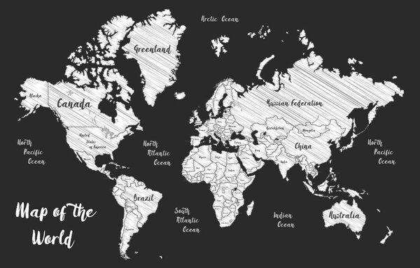 Obraz na korku čiernobiela jedinečná mapa sveta