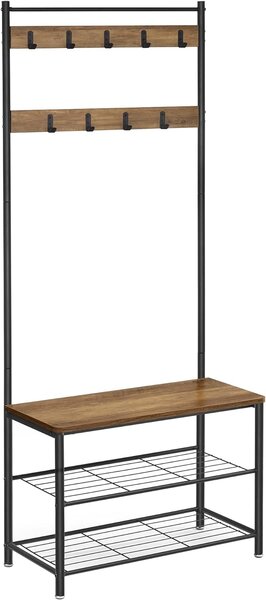 VASAGLE Priemyselná predsieňová stena 70 x 32 x 175 cm hnedá