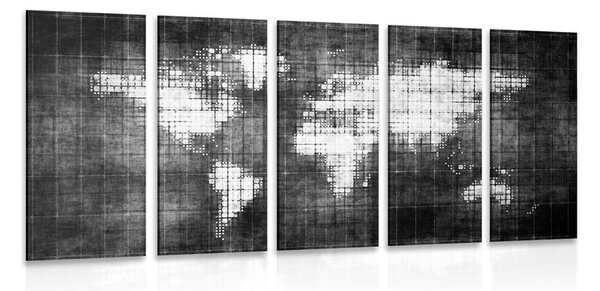 5-dielny obraz svet na mape v čiernobielom prevedení