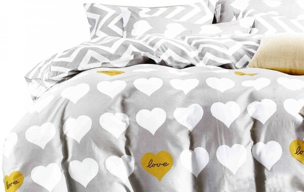 Sivé valentínske posteľné obliečky s bielymi srdiečkami Sivá