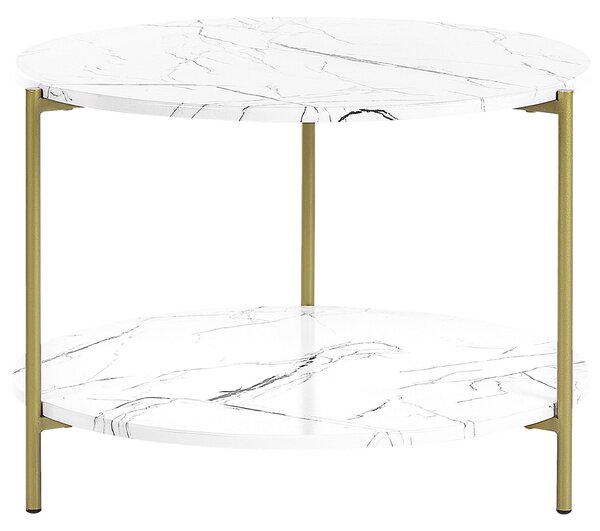 Konferenčný stolík biely so zlatým MDF povrchom ⌀ 50 cm s policou Kovové nohy Moderná glam obývacia izba