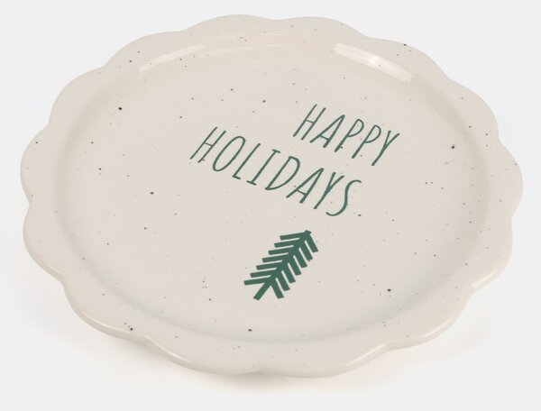 Sinsay - Vianočný keramický tanier s nápisom Happy Holidays - biela