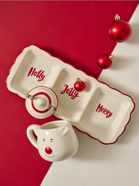 Sinsay - Vianočný podnos na servírovanie s nápisom Holly Jolly Merry - viacfarebná