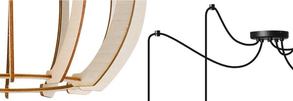 Závesné svietidlo Timber Spider 9, 5x drevené tienidlo