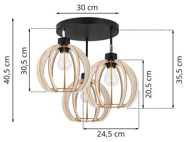 Stropné svietidlo Timber 9, 3x drevené tienidlo, orp