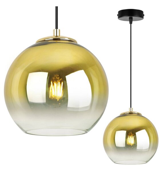 Závesné svietidlo Bergen Gold, 1x zlaté/transparentné sklenené tienidlo (fi 20cm)