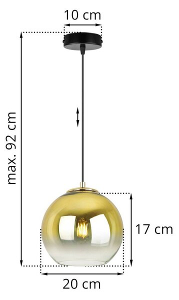 Závesné svietidlo Bergen Gold, 1x zlaté/transparentné sklenené tienidlo (fi 20cm)