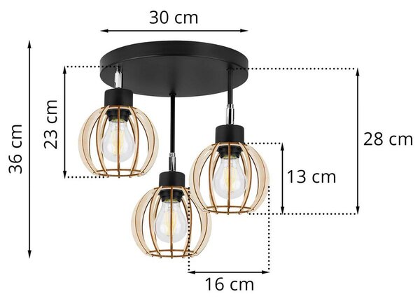 Stropné svietidlo Timber 8, 3x drevené tienidlo, orp