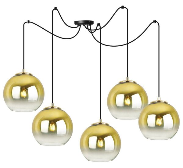 Závesné svietidlo Bergen Gold Spider, 5x zlaté/transparentné sklenené tienidlo (fi 15cm)