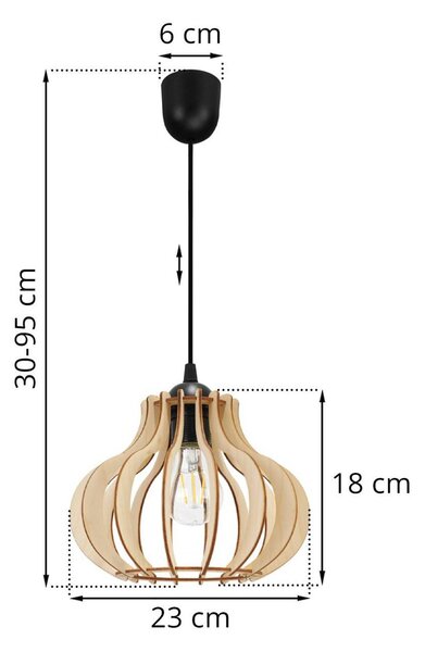 Závesné svietidlo Timber 3, 1x drevené tienidlo, lp, m