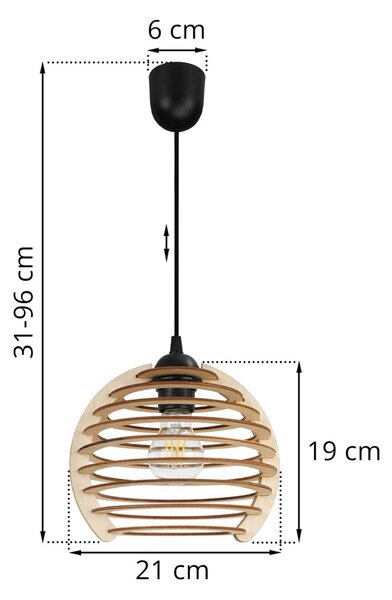 Závesné svietidlo Timber, 1x drevené tienidlo, lp, n