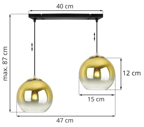 Závesné svietidlo Bergen Gold, 2x zlaté/transparentné sklenené tienidlo (fi 15cm)