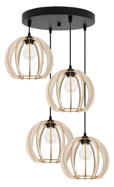 Závesné svietidlo Timber 9, 4x drevené tienidlo, o