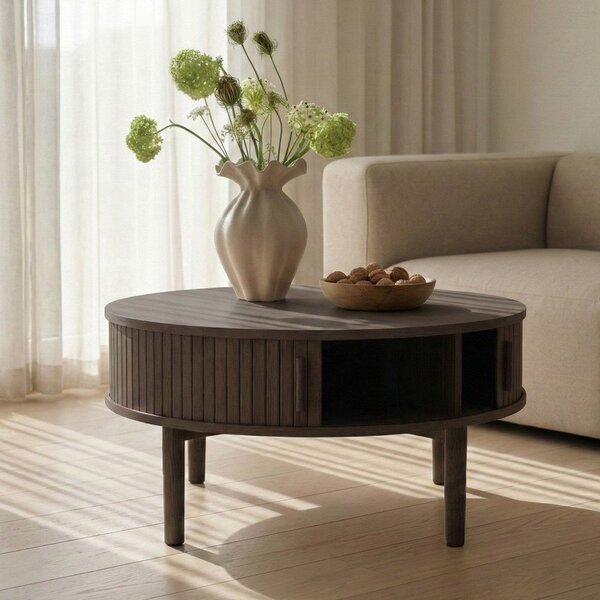 Okrúhly konferenčný stolík v dekore duba v tmavo prírodnej farbe ø 85 cm Meta – Unique Furniture