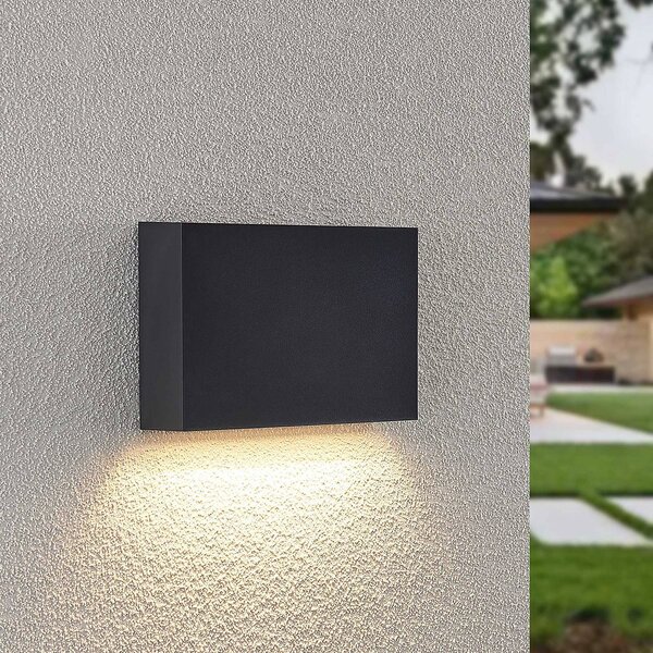 Lindby LED vonkajšie nástenné svietidlo Jarte, 20 cm, dole, sivé, IP65, Čierna, Plast, Moderný, Nástenné svietidlo