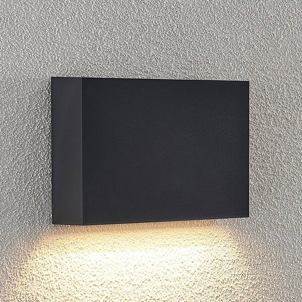 Lindby LED vonkajšie nástenné svietidlo Jarte, 20 cm, dole, sivé, IP65, Čierna, Plast, Moderný, Nástenné svietidlo