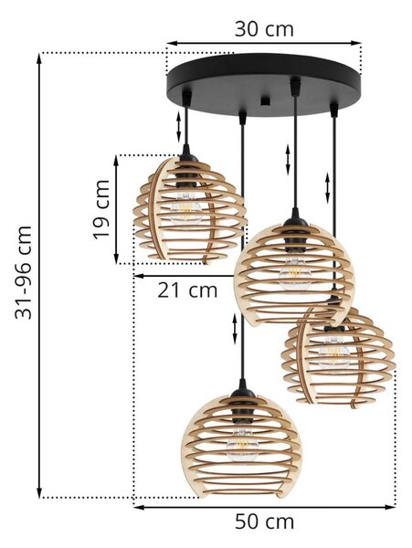 Závesné svietidlo Timber, 4x drevené tienidlo, o, n