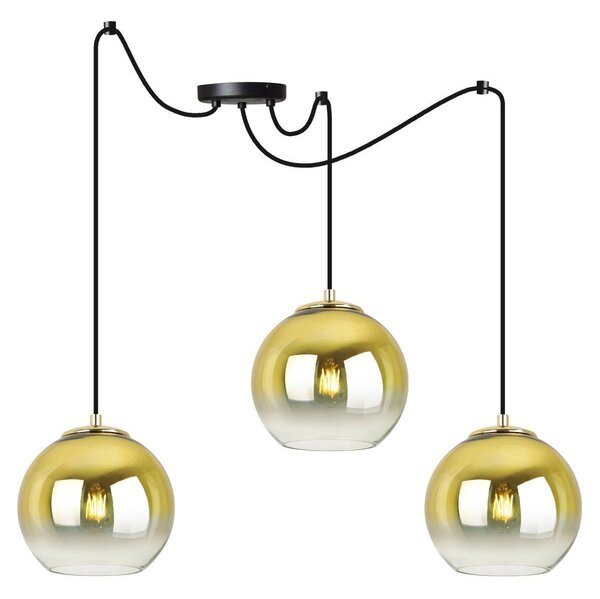 Závesné svietidlo Bergen Gold Spider, 3x zlaté/transparentné sklenené tienidlo (fi 15cm)