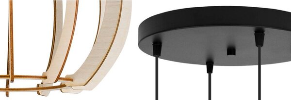 Závesné svietidlo Timber 9, 4x drevené tienidlo, o