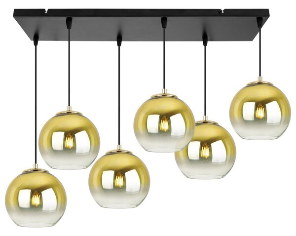 Závesné svietidlo Bergen Gold, 6x zlaté/transparentné sklenené tienidlo (fi 15cm)