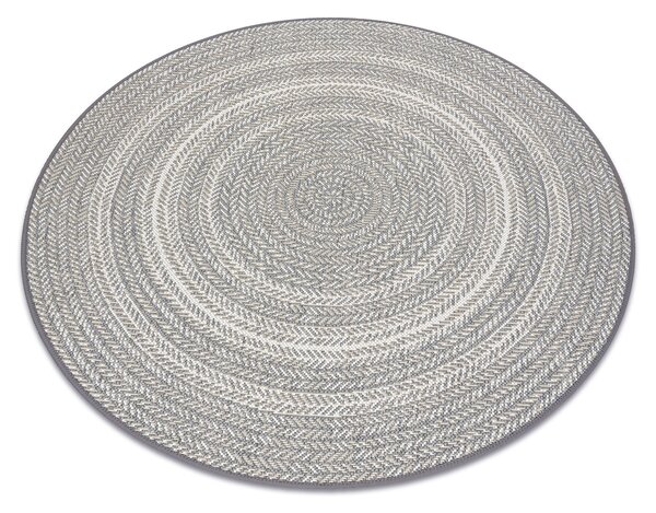 Šnúrkový okrúhly koberec SIZAL FLAT 48837637 Boho, vzor pletený vrkoč, sivý