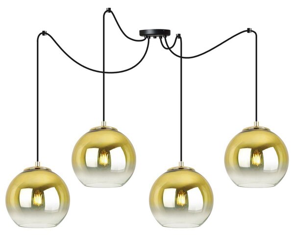 Závesné svietidlo Bergen Gold Spider, 4x zlaté/transparentné sklenené tienidlo (fi 15cm)