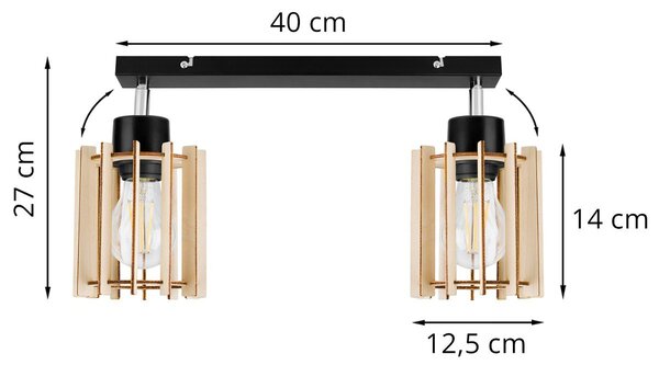 Bodové svietidlo Timber 7, 2x drevené tienidlo