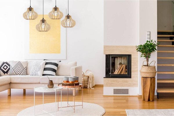 Závesné svietidlo Timber 3, 4x drevené tienidlo