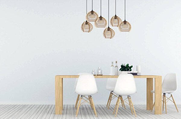 Závesné svietidlo Timber, 6x drevené tienidlo, n