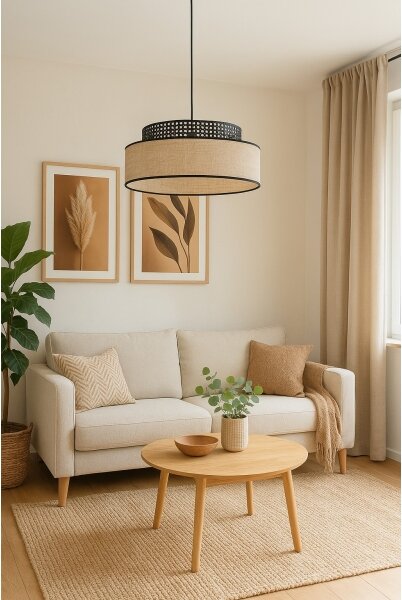 Luster na lanku BOHO 1xE27/60W/230V pr. 40 cm čierna/ratan