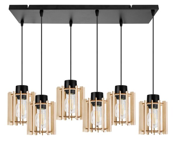 Závesné svietidlo Timber 7, 6x drevené tienidlo
