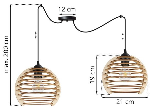 Závesné svietidlo Timber Spider, 2x drevené tienidlo, n