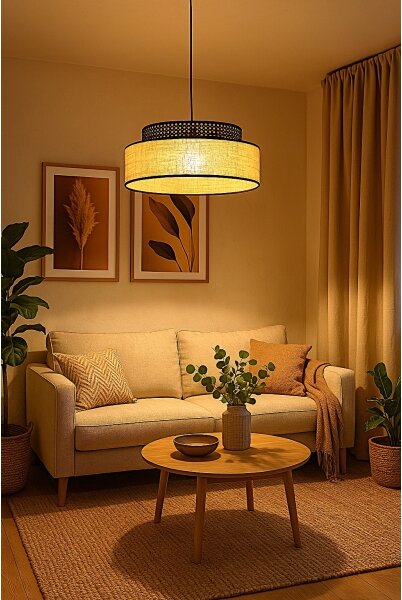 Luster na lanku BOHO 1xE27/60W/230V pr. 40 cm čierna/ratan