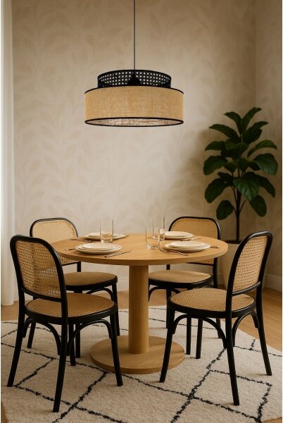 Luster na lanku BOHO 1xE27/60W/230V pr. 40 cm čierna/ratan